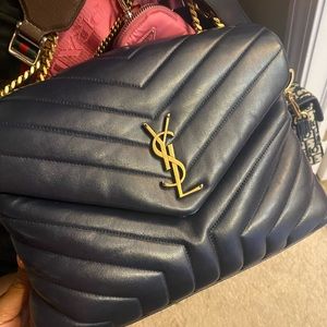 Saint Laurent Medium Loulou Matelassé Leather Shoulder  navy